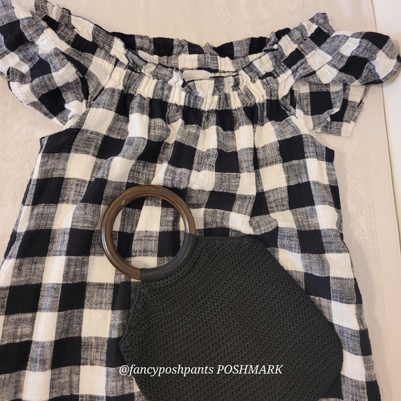 ANTHRO Corey Lynn Calter bloggers fav! off-shoulder gingham summer dress pockets - Picture 9 of 17